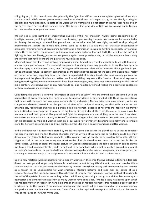 An analysis of the feminism used in the play medea by euripides medea patriarchal society